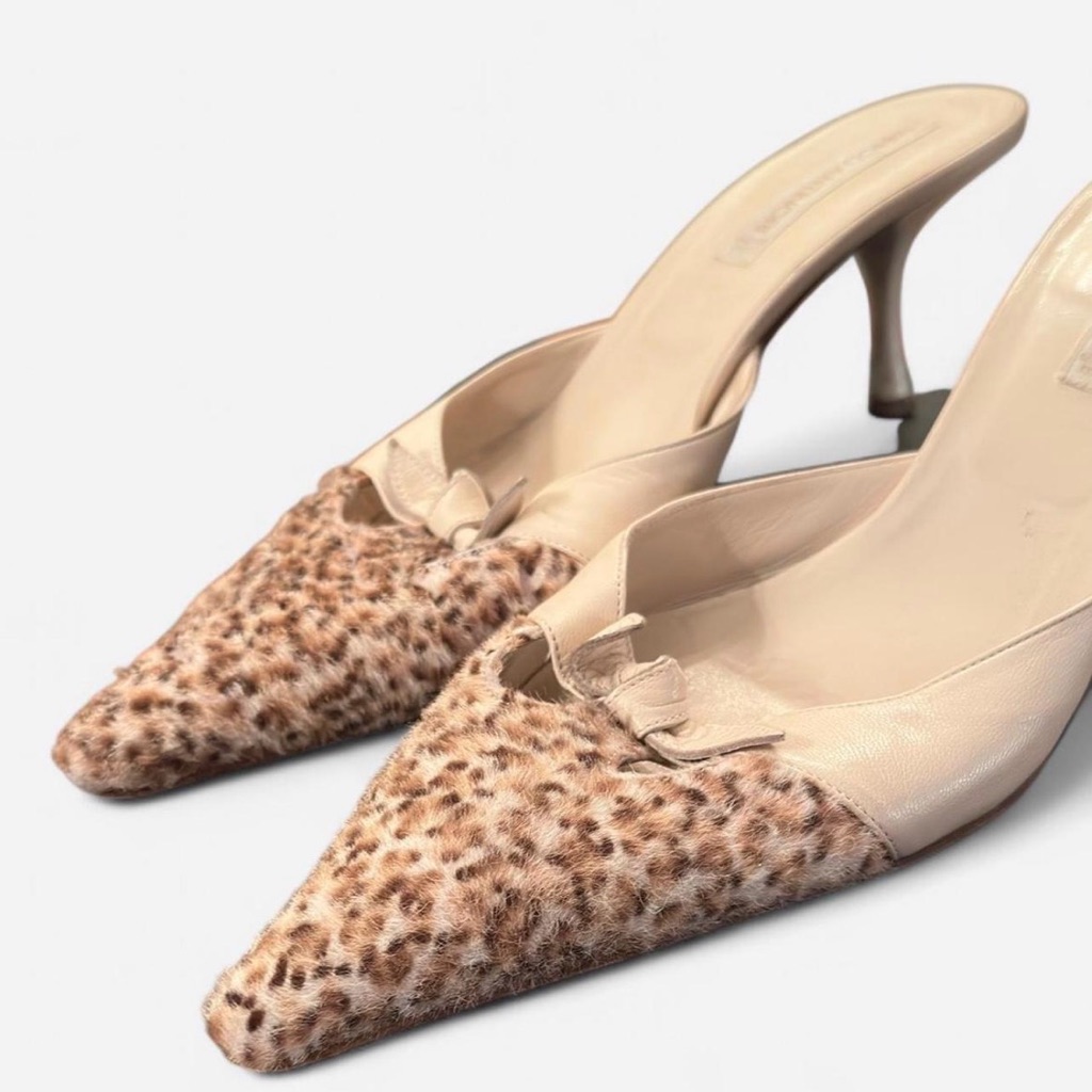 Vintage Enrico Antinori Leopard Print Pointed-Toe Mule Heels